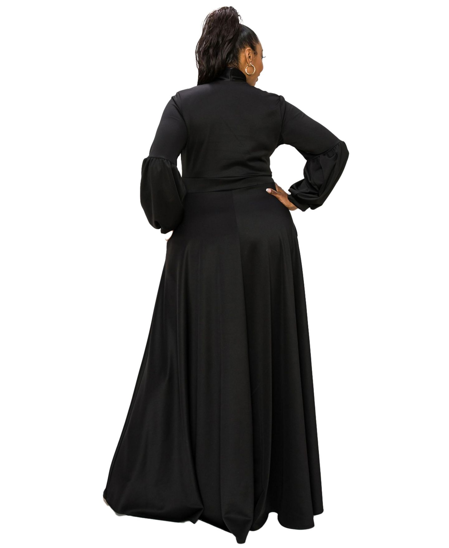 Женское платье L I V D Plus Size Bella Donna Dress with Ribbon and Bishop Sleeves, цвет: Чёрный — фото 3