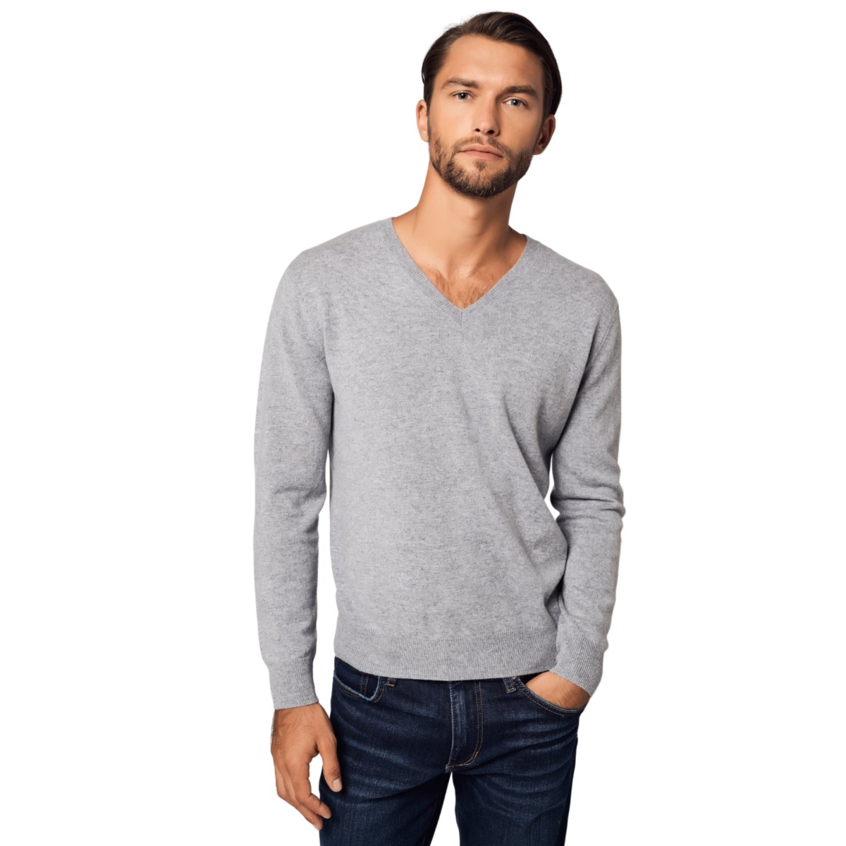 Bellemere Men's Solid V-Neck Merino Sweater