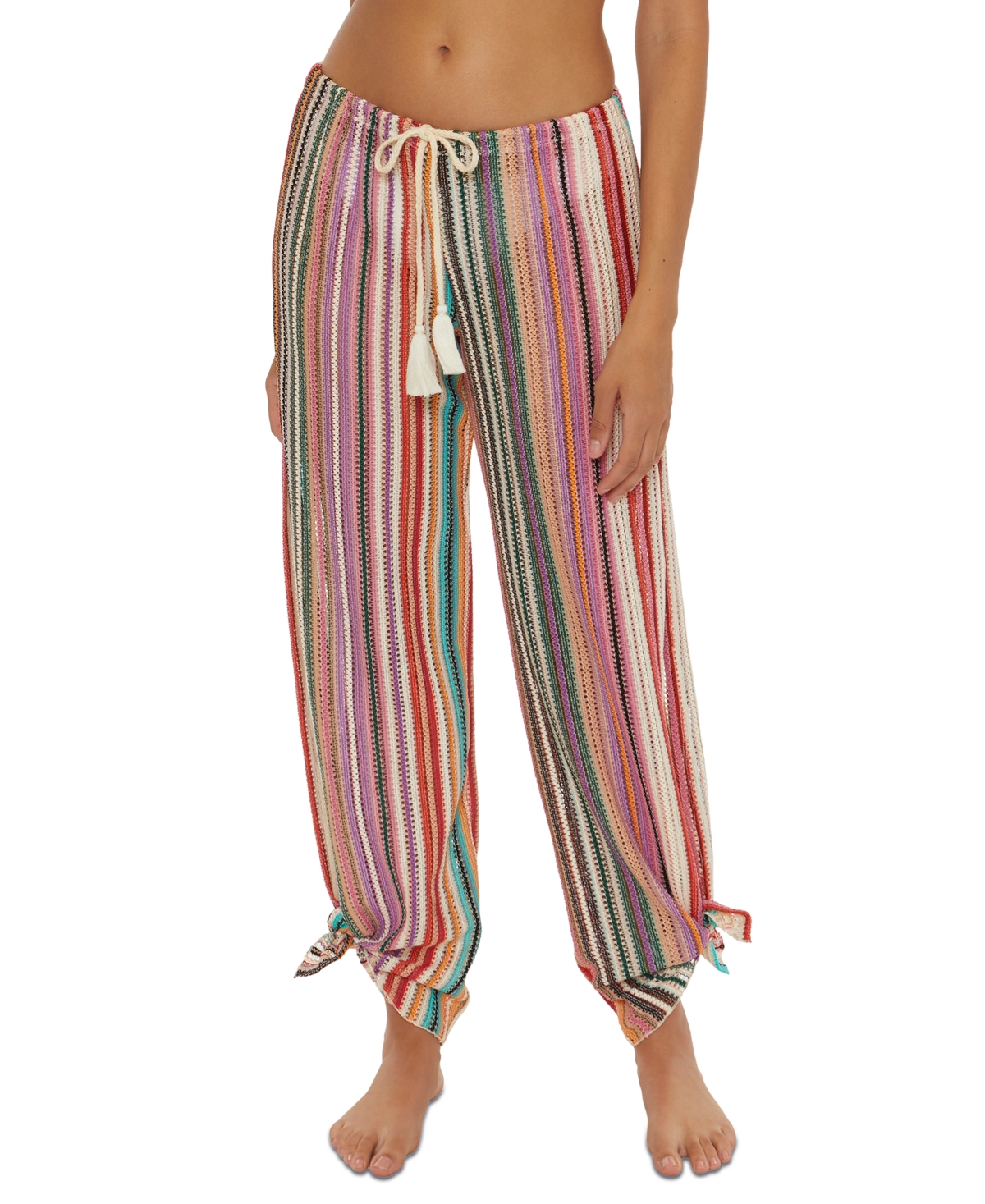 Women's Seaside Striped Crochet Cover Up Pants - Multi