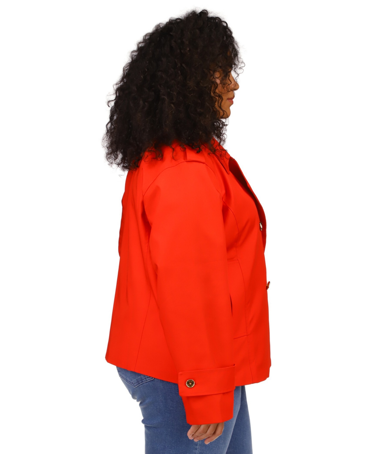 Shop Michael Kors Michael  Plus Size Cropped Cotton Button-down Peacoat In Lacquer Red