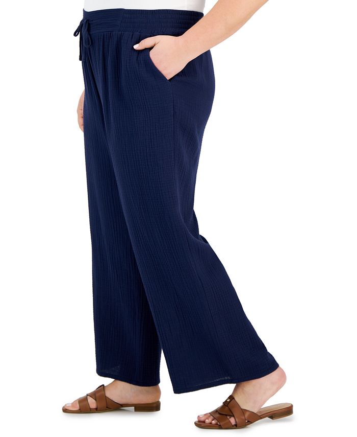 JM Collection Plus Size Gauze Drawstring Pants, Created for Macy's Macy's