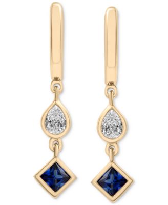 Macy's - Lab-Grown Blue Sapphire (1/2 ct. t.w.) & Lab-Grown White Sapphire (1/3 ct. t.w.) Dangle Huggie Hoop Earrings in 14k Gold-Plated Sterling Silver