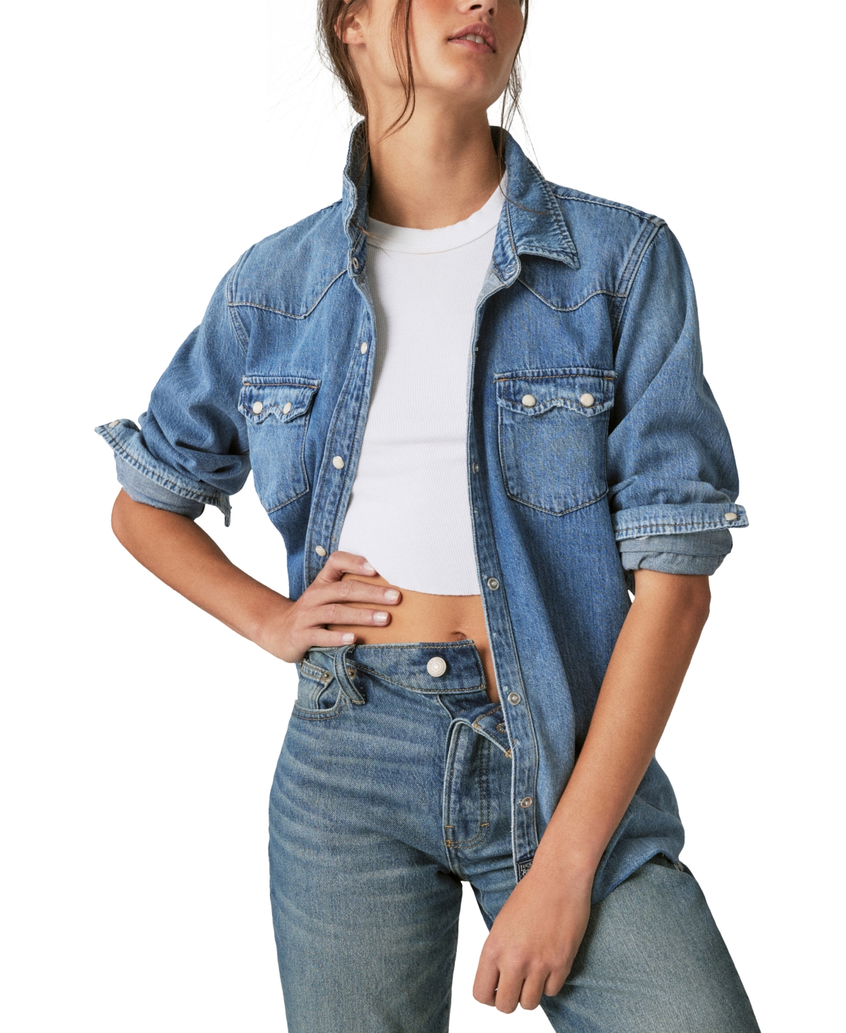 Shop Lucky Brand Women's Cotton Authentic Heritage Denim Shirt In American Dream