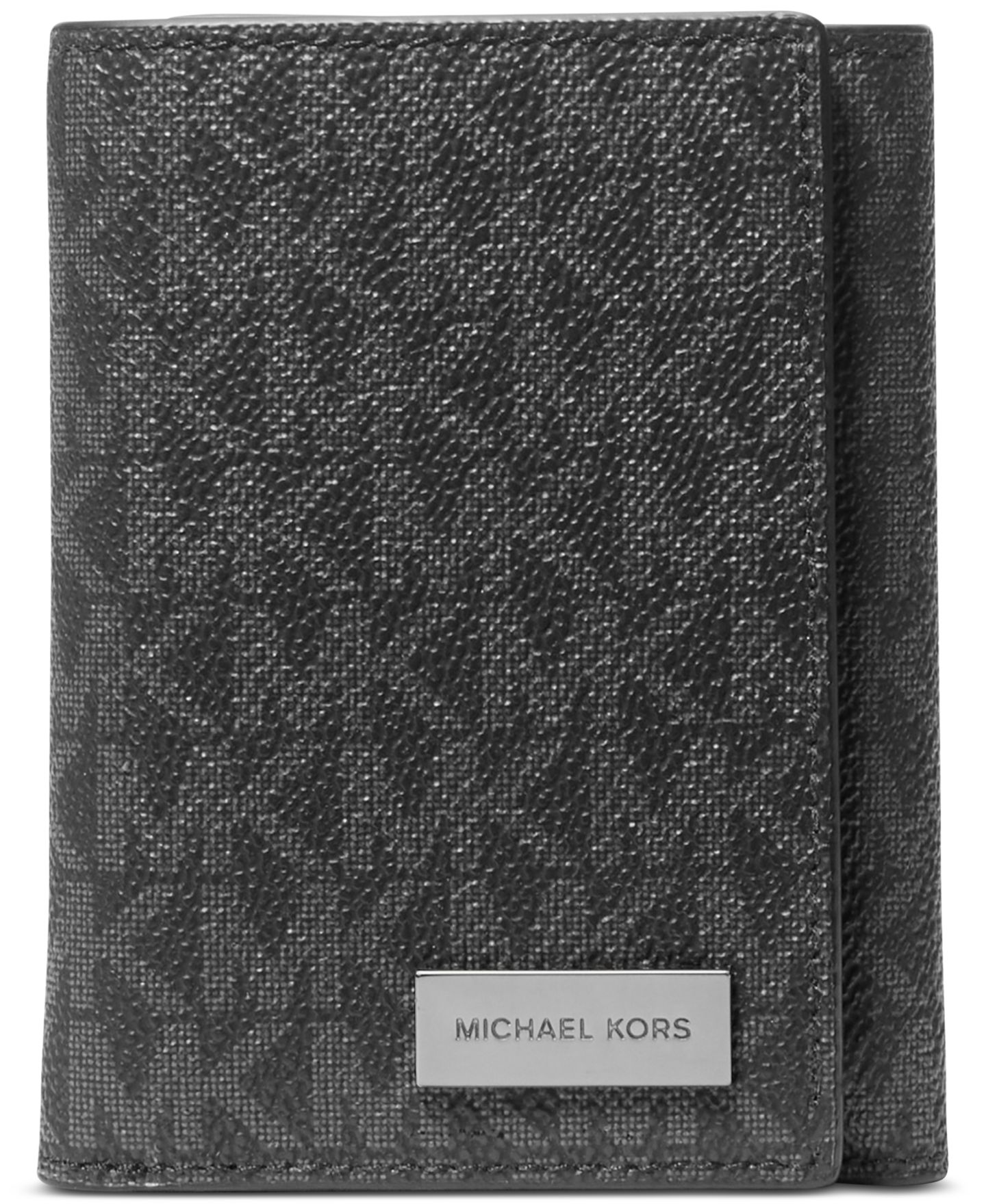 Мужской кошелёк Michael Kors Signature Monogram Print Trifold Wallet, цвет: Чёрный — фото 1