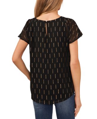 Women's Crewneck Gold Flutter-Sleeve Blouse