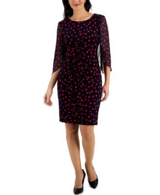 Connected - Petite Chiffon Cape-Sleeve Sheath Dress