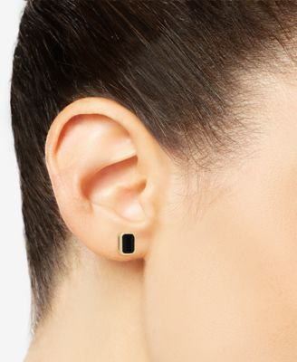 3 шт. Колье с восьмиугольной подвеской из оникса, кольцо и серьги-гвоздики из стерлингового серебра с позолотой 14 карат.