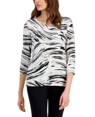 売れ筋商品|||ジェイエムコレクション カットソー トップス レディース Women's Printed 3/4 Sleeve Jacquard Top, Created for Macy's Windswept 26175666_fpx.tif?$filterlrg$&