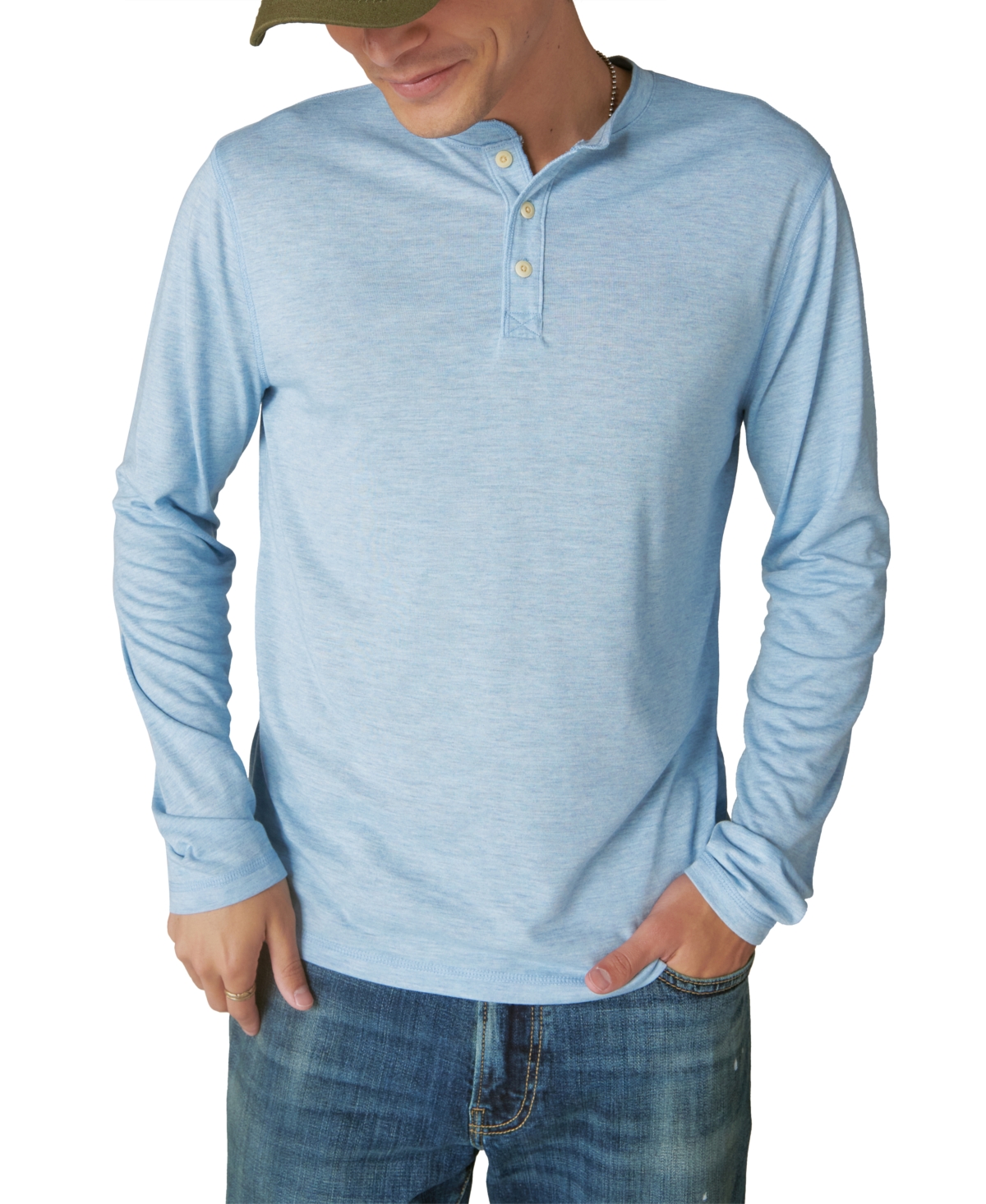 Shop Lucky Brand Men's Long-sleeve Henley T-shirt In Bleu Bell