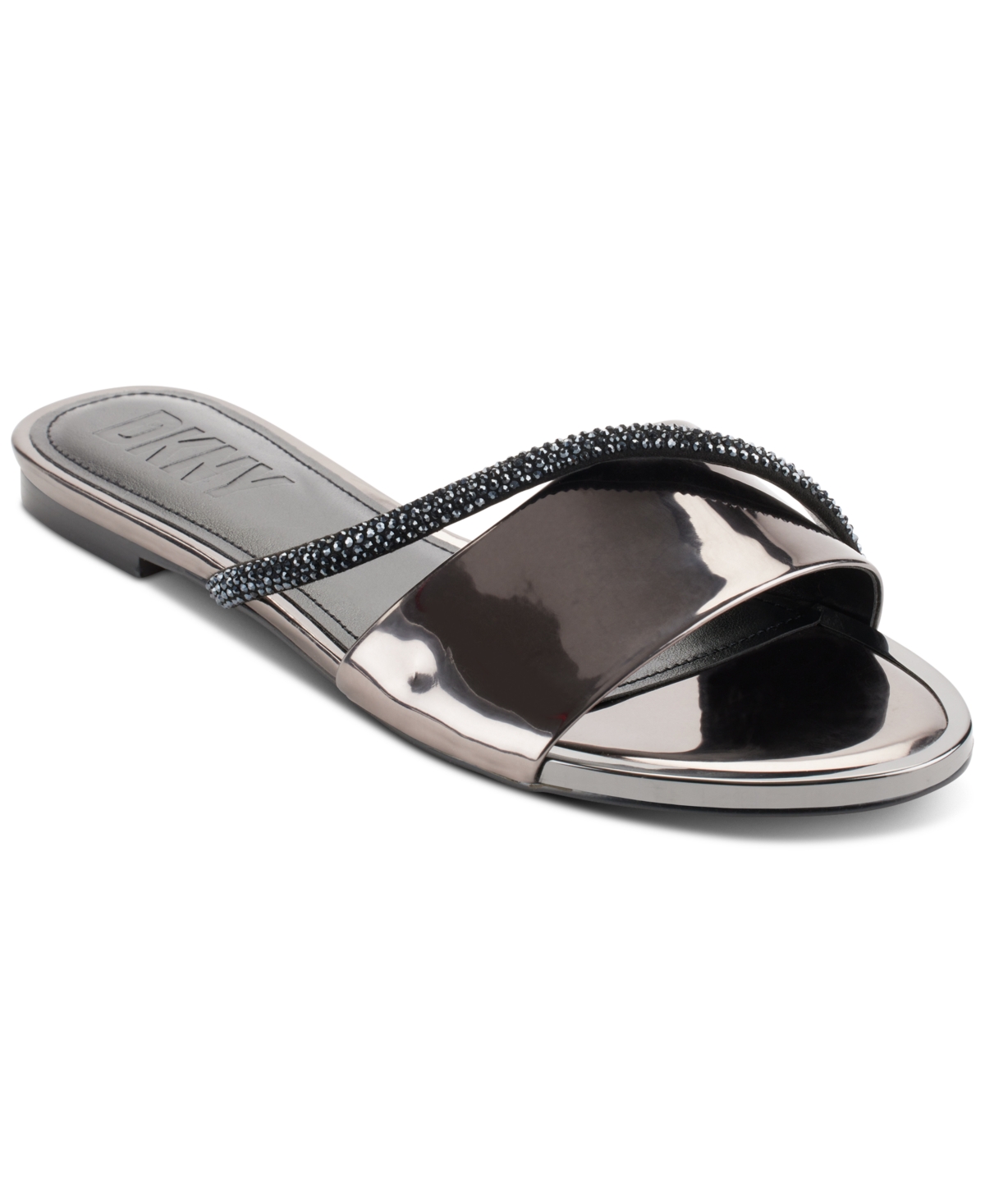 Dkny Tali Slip-on Embellished Slide Sandals In Dark Gunmetal