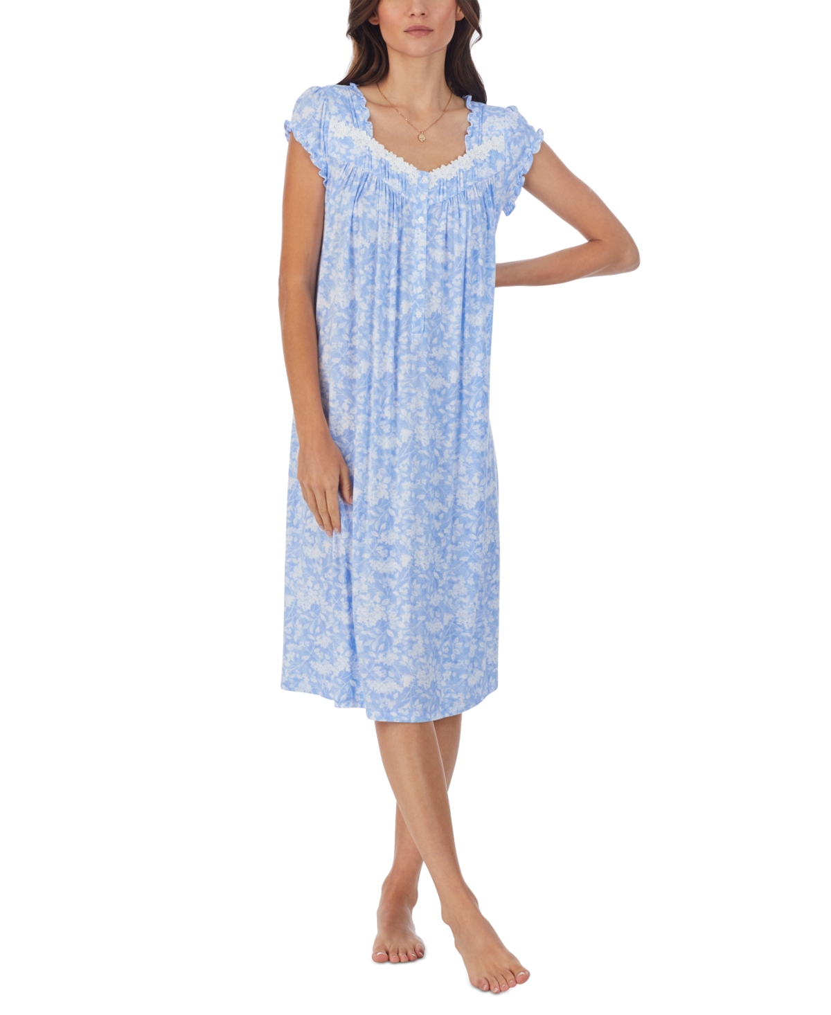 Eileen West Women's Floral Cap-sleeve Waltz Nightgown In Blue White