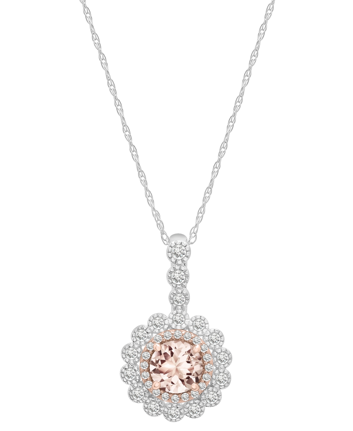 Macy's Morganite (3/8 Ct. T.w.) & Diamond (1/4 Ct. T.w.) 18" Flower Pendant Necklace In 14k Rose & White Go