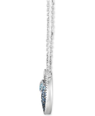 Denim Ombr&eacute; (1/2 ct. t.w.) & White Sapphire (1/8 ct. t.w.) Wave Disc Adjustable 18.5" Pendant Necklace in 14k White Gold