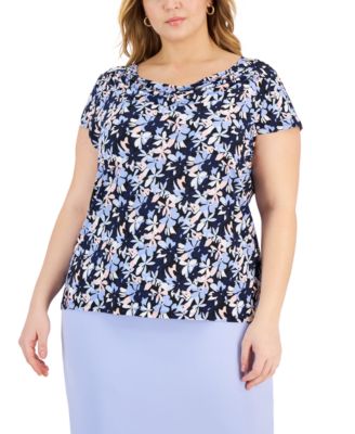 Kasper - Plus Size Printed Cowl Neck Top