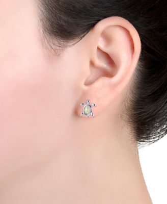 Simulated Opal Bezel Turtle Stud Earrings (7/8 ct. t.w.) in Sterling Silver