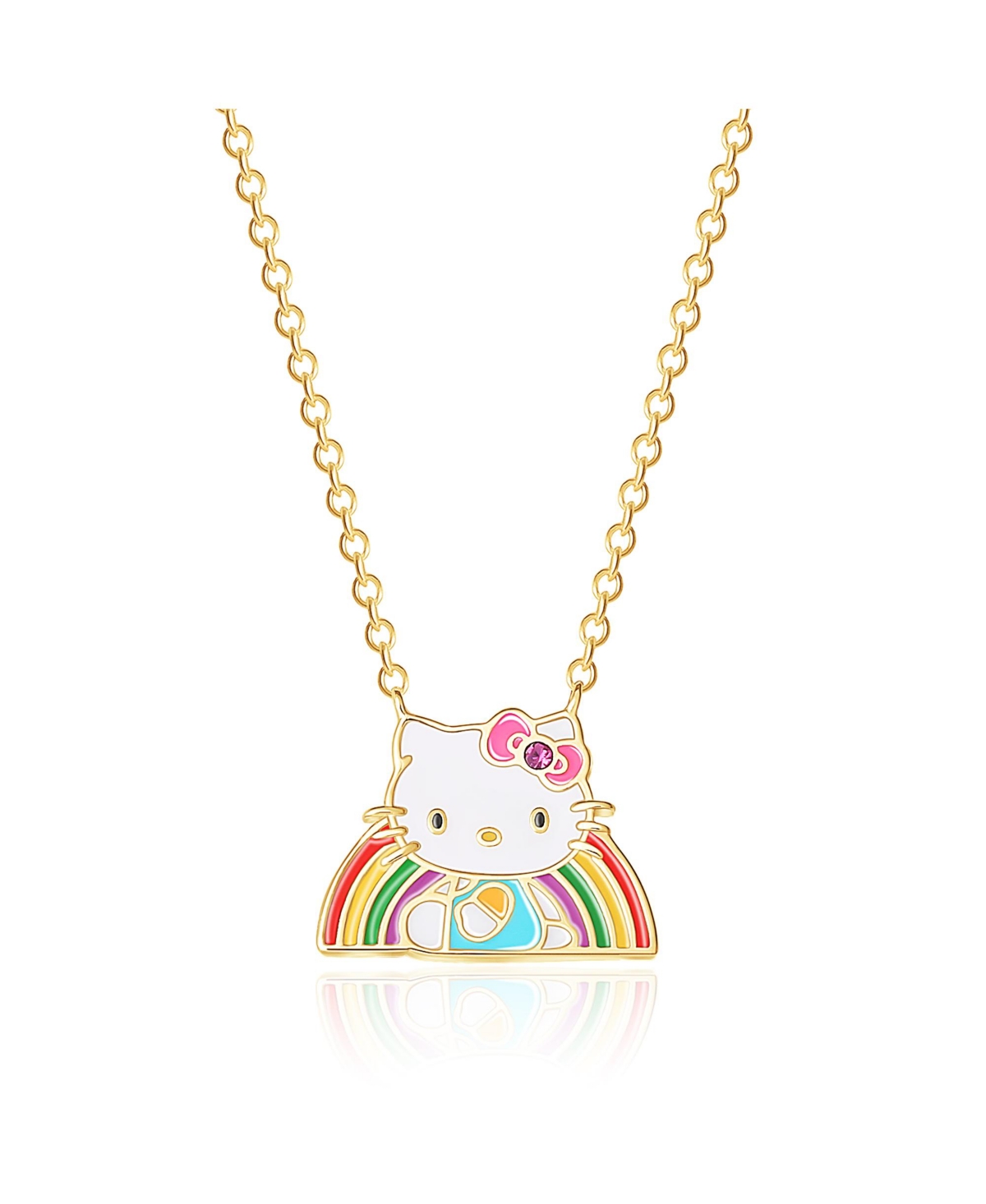 Sanrio Yellow Gold Plated Crystal Rainbow Necklace - 18'' Chain, Officially Licensed Authentic - Red, yellow, green