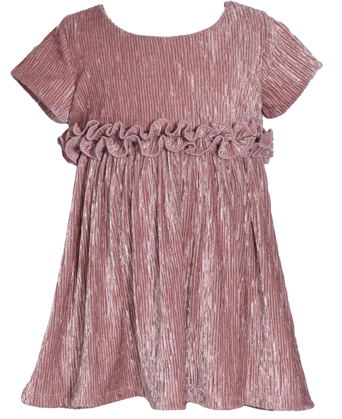 Bonnie Baby Baby Girls Short Sleeved Crinkle Velvet Dress With Rusching Detail At Waist In Mauve