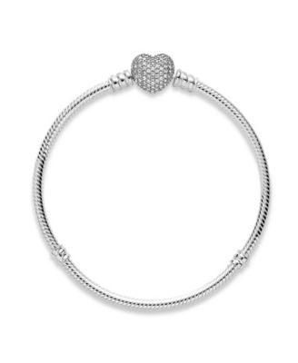 Moments Cubic Zirconia Pave Heart Clasp Snake Chain Bracelet