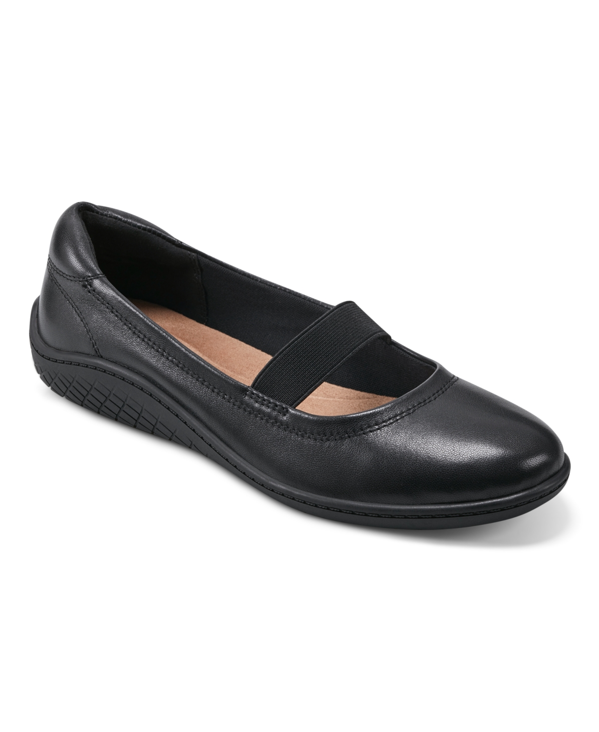 Women's Golden Round Toe Casual Ballet Flats - Black Leather