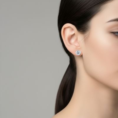 Women's Sterling Silver Lab-Grown Moissanite Stud Earrings