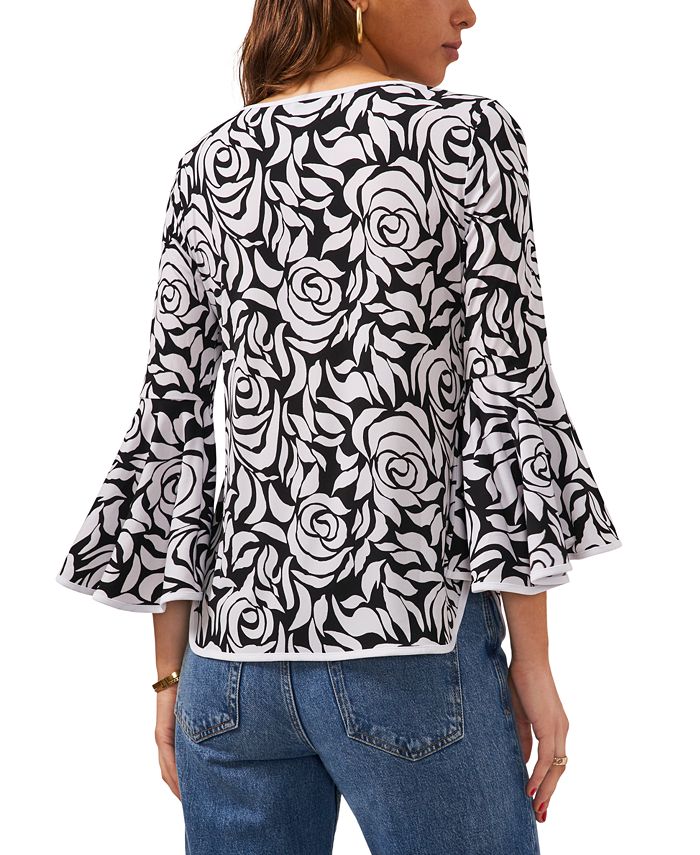 Sam & Jess Petite Contrast-Trim Bell-Sleeve Top - Macy's