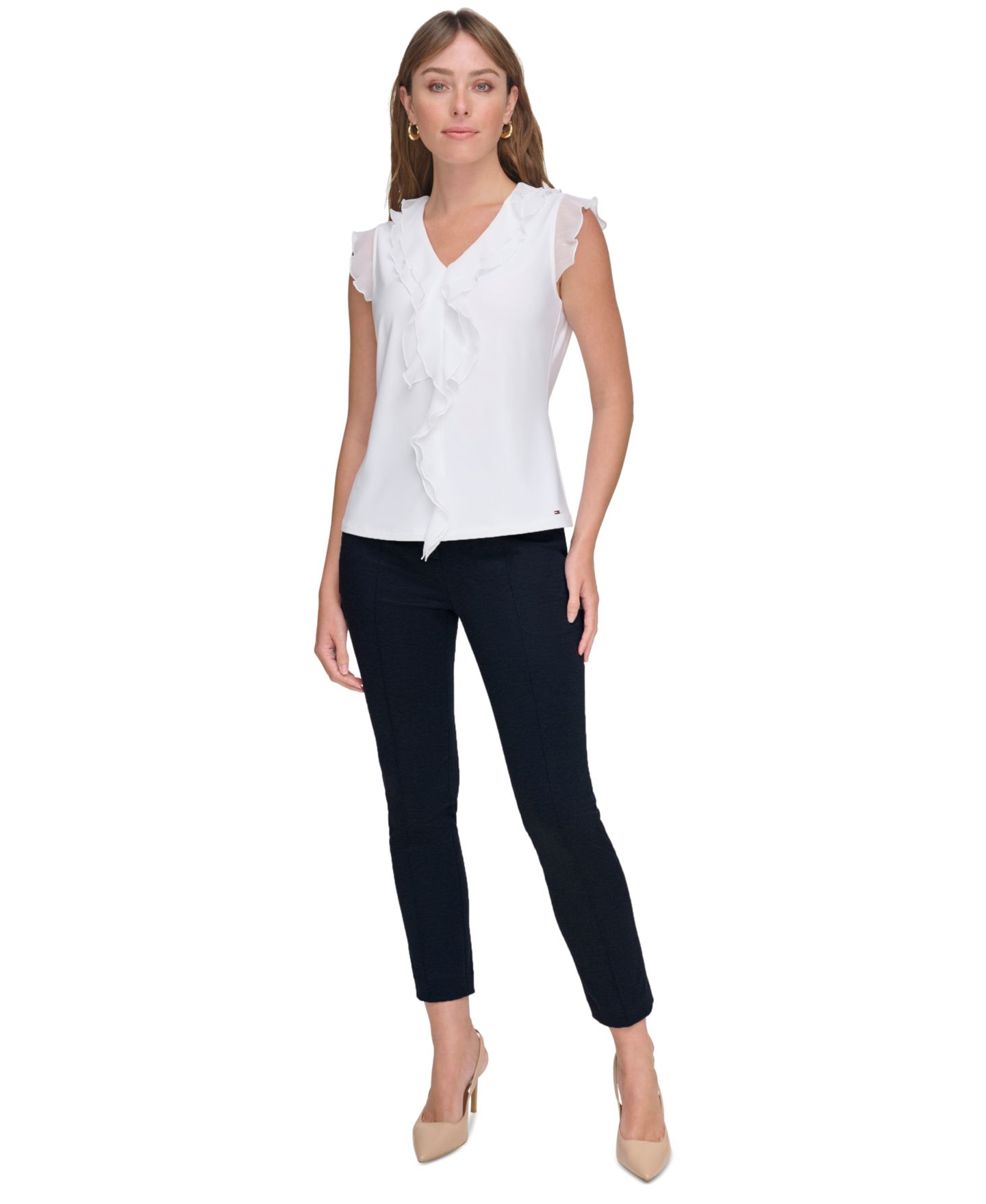 Женский топ Tommy Hilfiger Ruffled Mixed-Media Top, цвет: Слоновая кость — фото 5