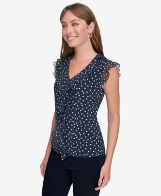 売れ筋商品|||トミー ヒルフィガー カットソー トップス レディース Women's Floral-Print Ruffle V-Neck Top Midnight/ Powder Tommy Hilfiger Women's Printed Ruffled Sleeveless Top - Macy's