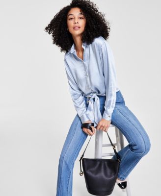 Michael Kors - Women's Pinstriped Tie-Front Shirt