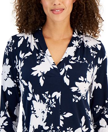 Petite Printed V-Neck Top, Created for Macy's