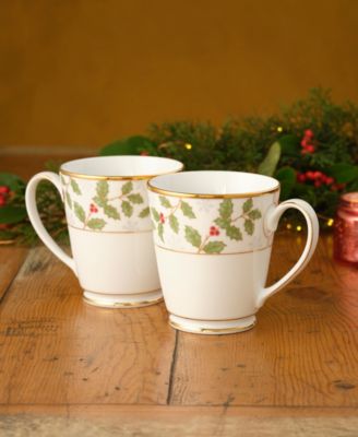 Holly & Berry Gold Set of 4 Mugs, 12 oz.