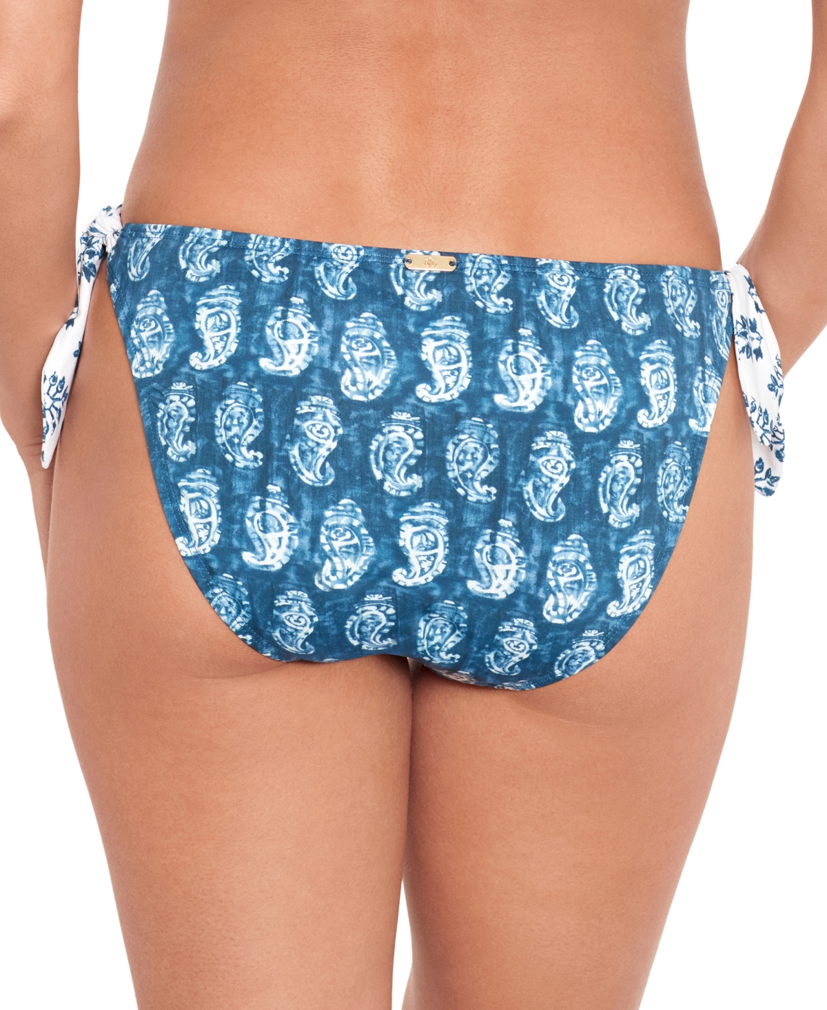 Shop Lauren Ralph Lauren Women's Side-tie Hipster Bikini Bottoms In Indigo Print Mix