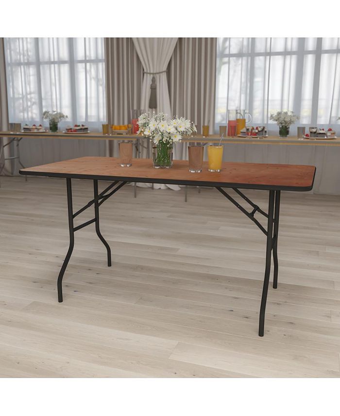 5.5-Foot Round Wood Folding Banquet Table with Clear Coated Finished Top