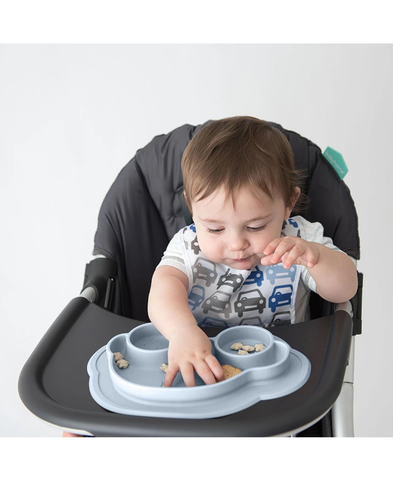 Toddler Silicone Divided Suction Plate, Unbreakable, Microwave Safe, Blue Car