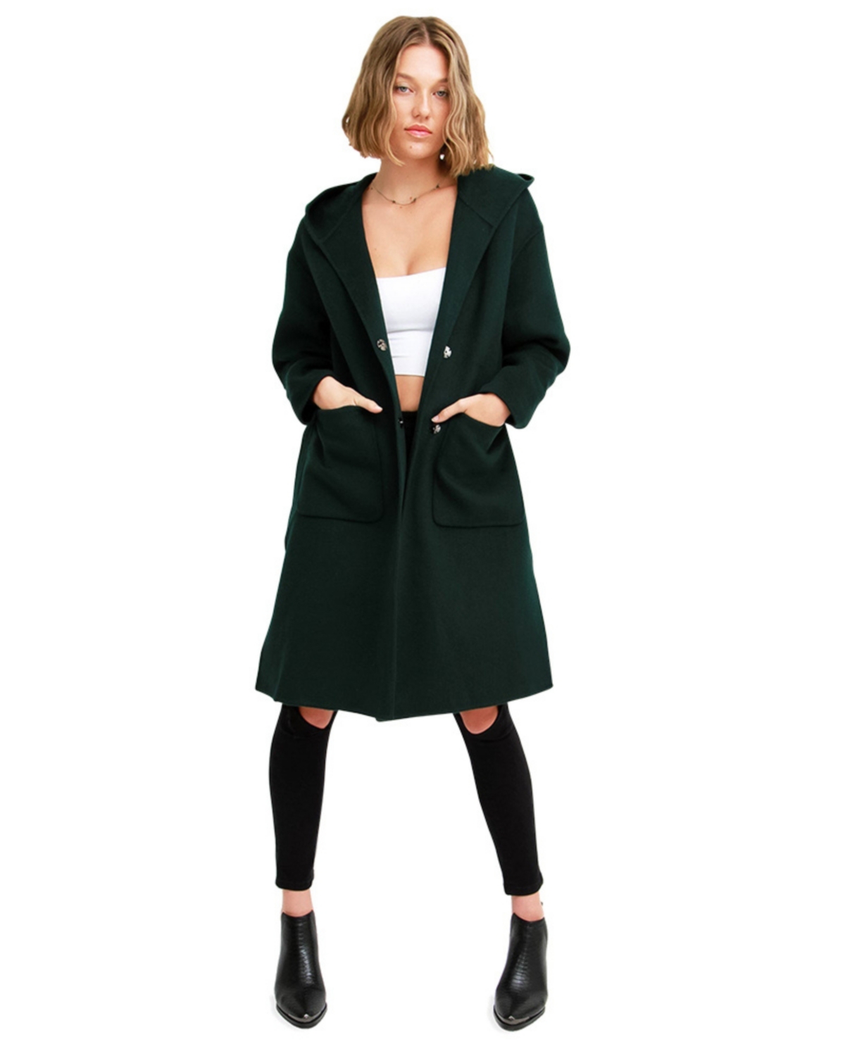Belle & Bloom Walk This Way Wool Blend Oversized Coat In Dark Green