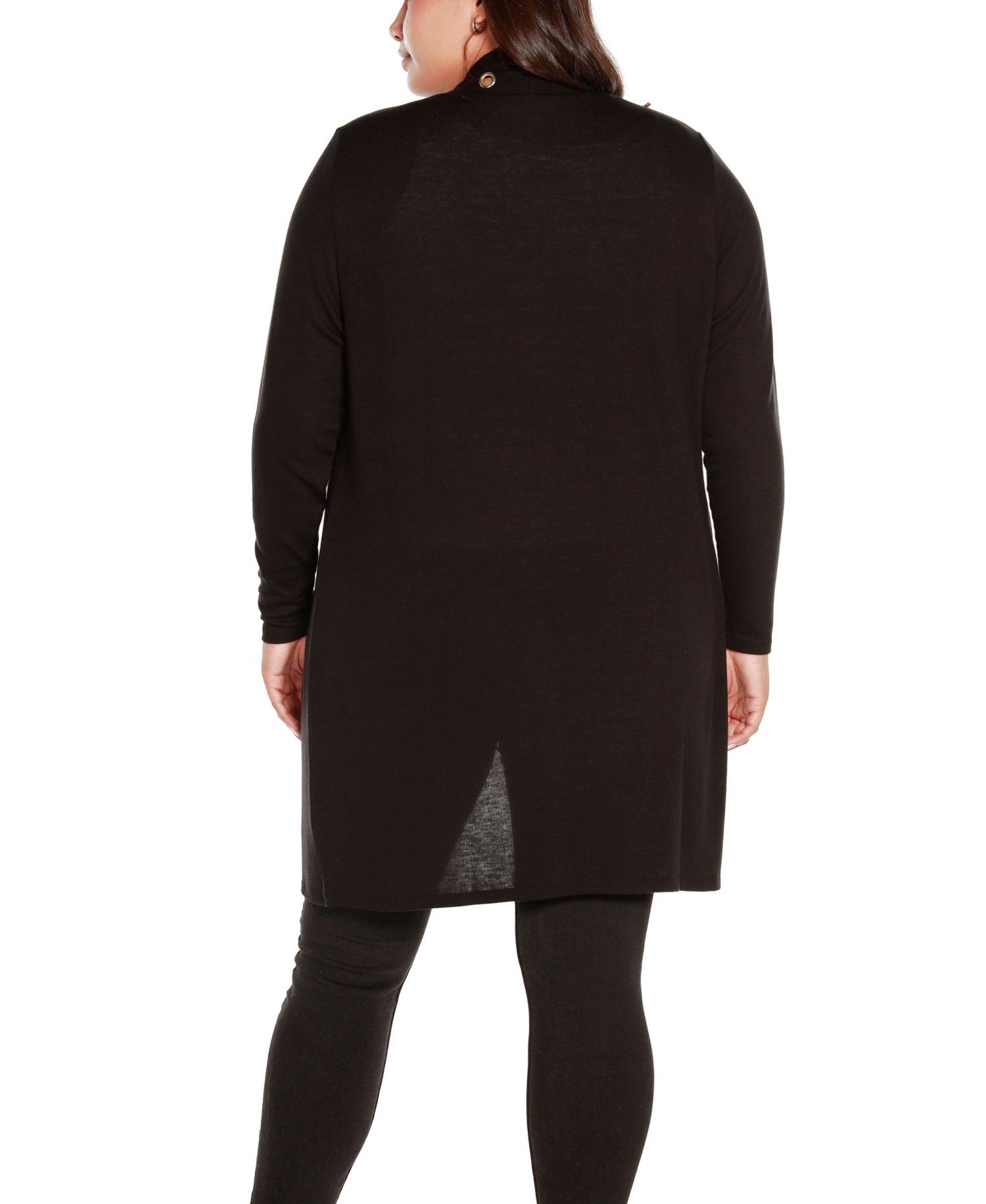 Plus Long Sleeve Grommet-Trim Cardigan Top
