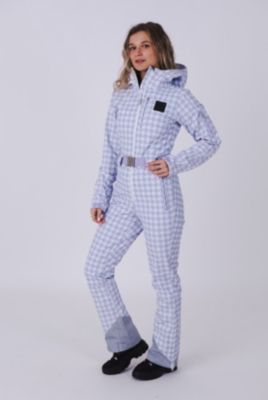 Purple Houndstooth Women's Chic Ski Suit