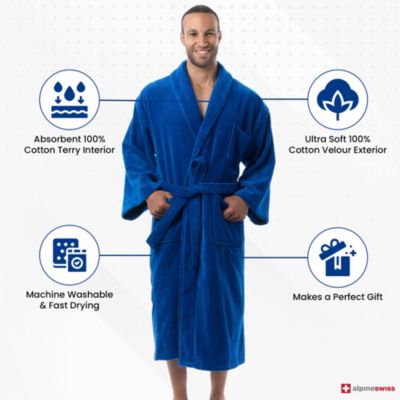 Pure Cotton Men Terry Cloth Bathrobe Super Absorbent Hotel Spa Robe