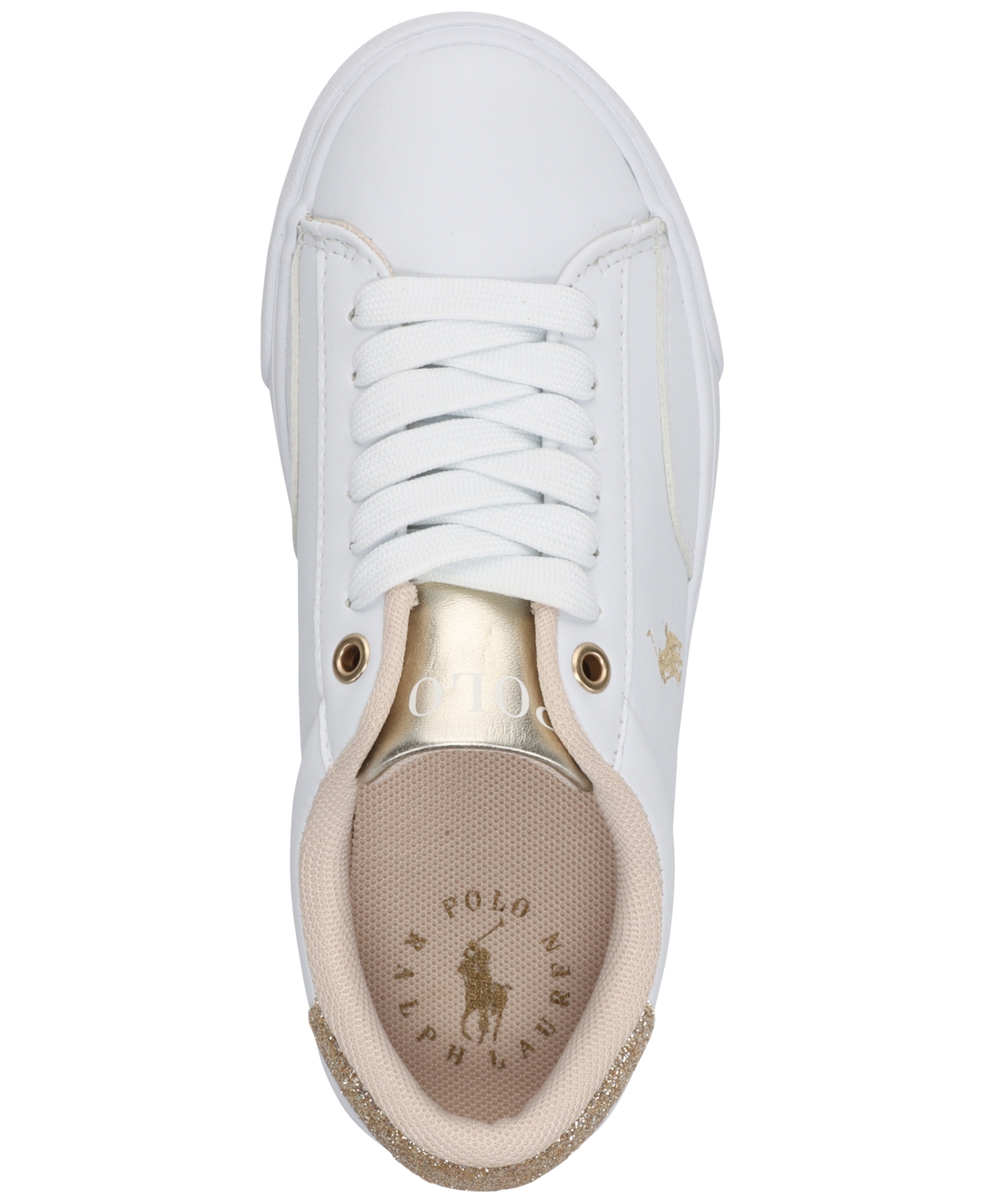 Shop Polo Ralph Lauren Little Girls Theron V Casual Sneakers From Finish Line In White,gold Metallic