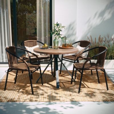 4 Pack Rattan Indoor-Outdoor Restaurant Stack Chair With Curved Back