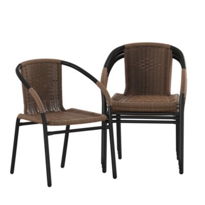 4 Pack Rattan Indoor-Outdoor Restaurant Stack Chair With Curved Back