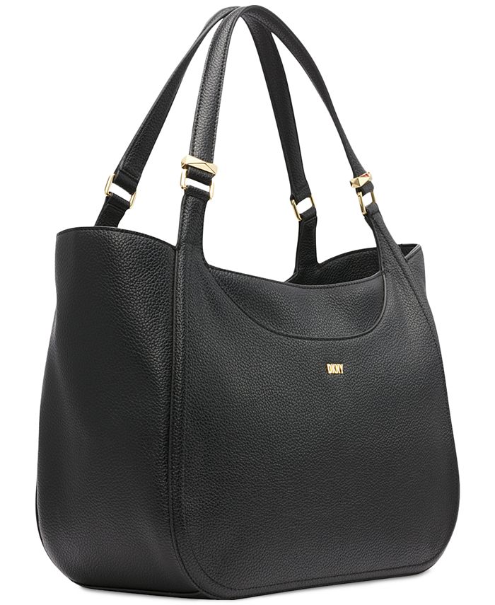 DKNY French Grain Leather Medium Shopper Tote - Black Pebbled Leather Bag With Gold Hardware - View #12