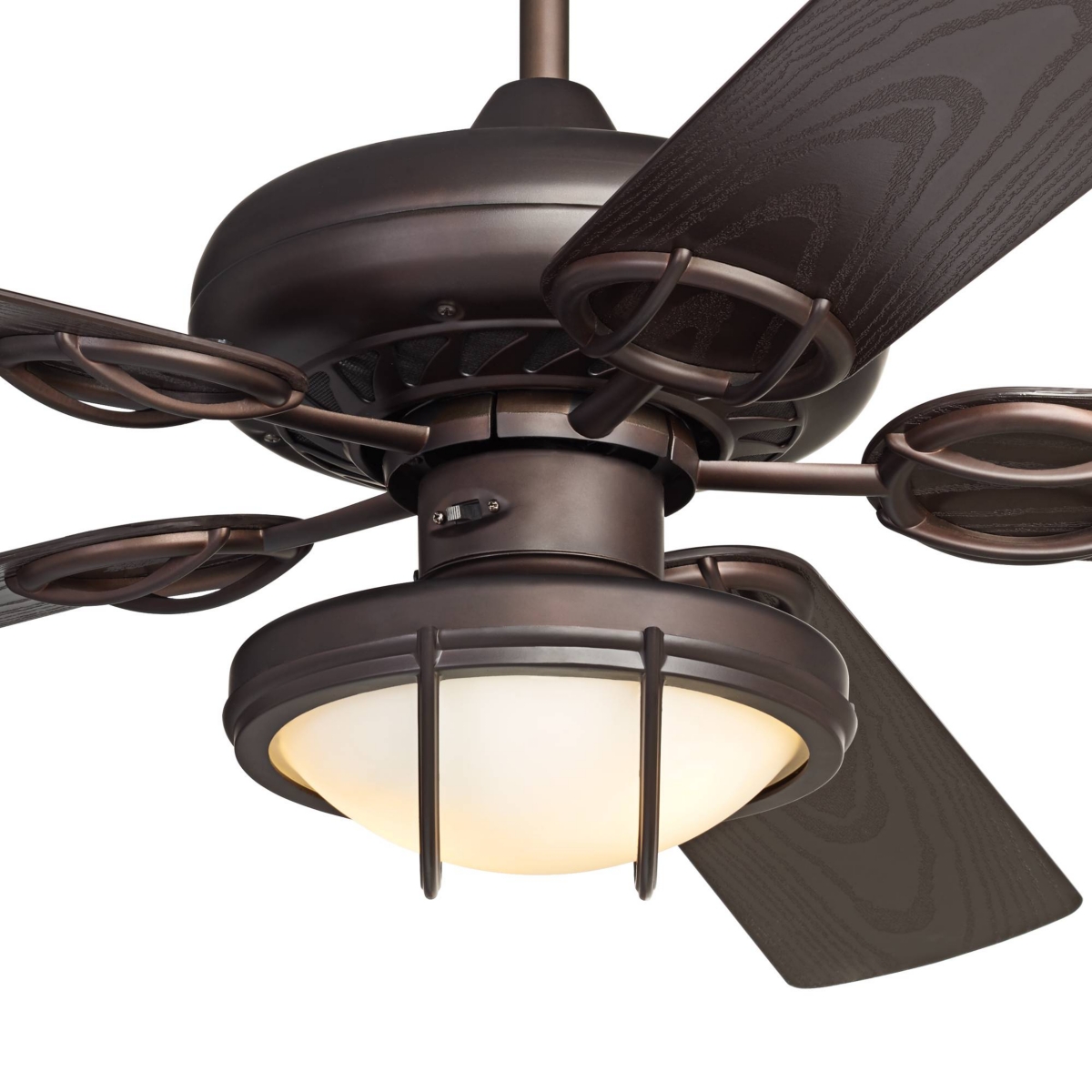 Orb Modern Industrial Indoor Outdoor Ceiling Fan with Led Light Oil Rubbed BronzeFrosted Glass Bowl Cage Wet Rated for Patio Exterior House