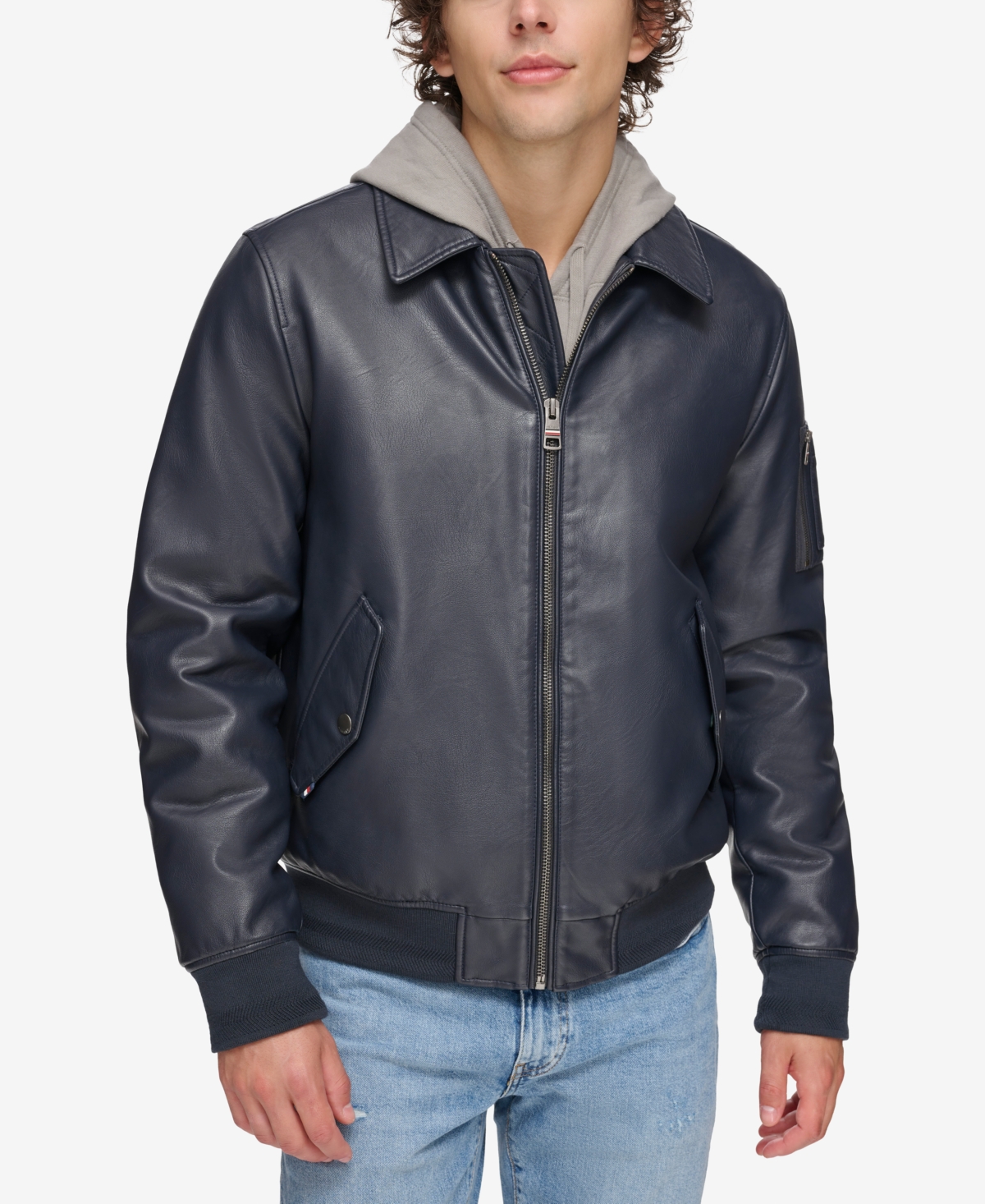 Tommy Hilfiger Men s Faux leather Bomber Jacket In Navy ModeSens