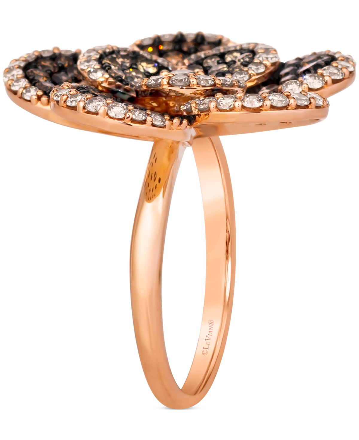 Le Vian Chocolate Diamond & Nude Diamond Flower Statement Ring (2-3/8 ct. t.w.) in 14k Rose Gold - 14K Strawberry Gold Ring
