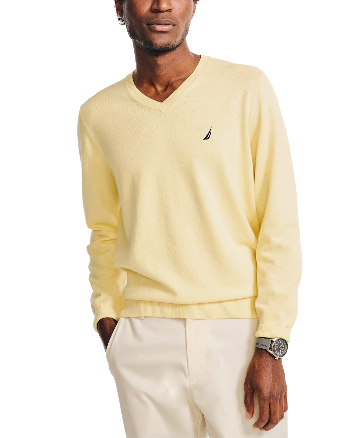 Nautica Men's Navtech Performance Classic-fit Soft V-neck Sweater In French Vanilla
