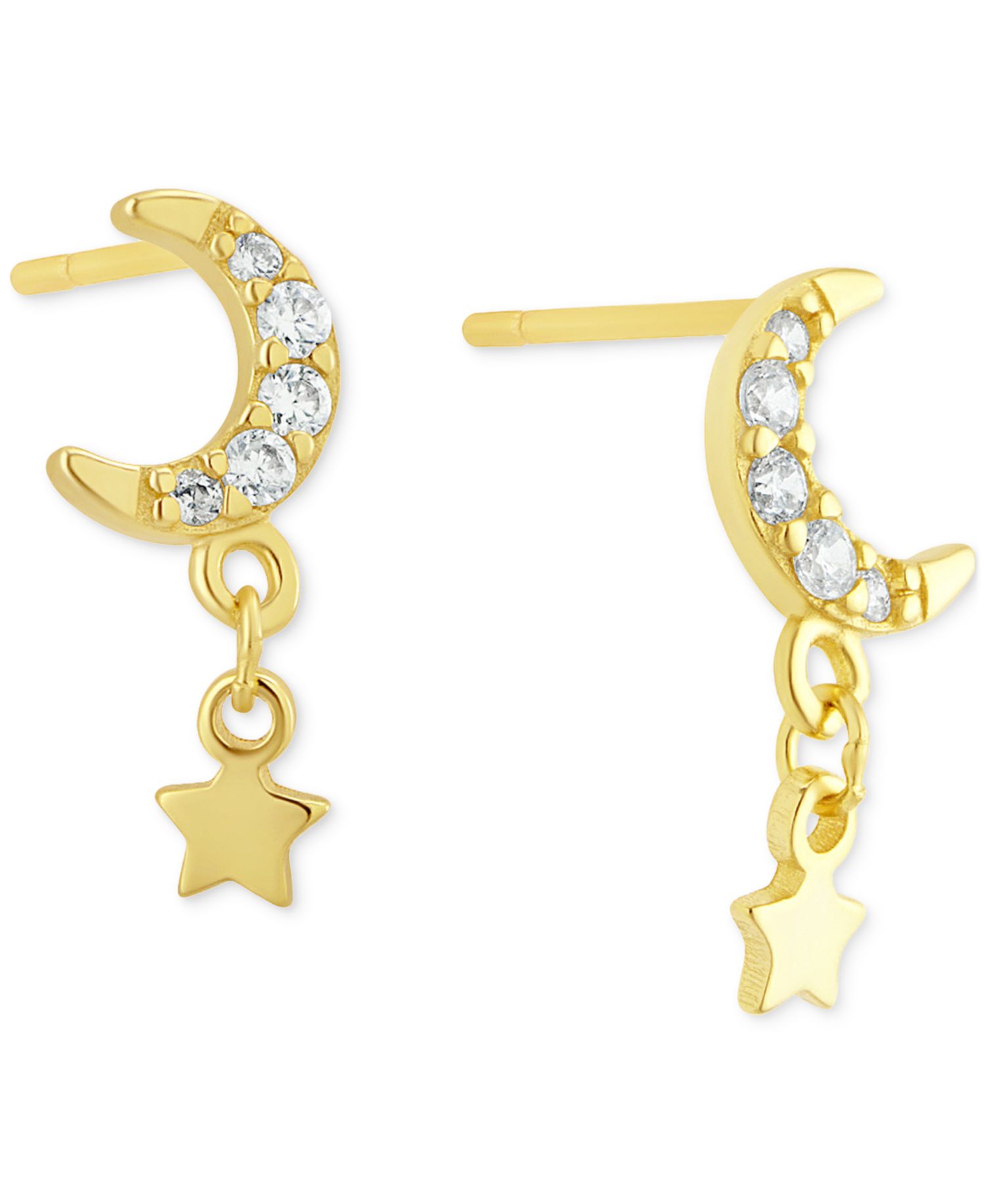 Pav&eacute; Moon & Star Drop Earrings in 18k Gold-Plated Sterling Silver