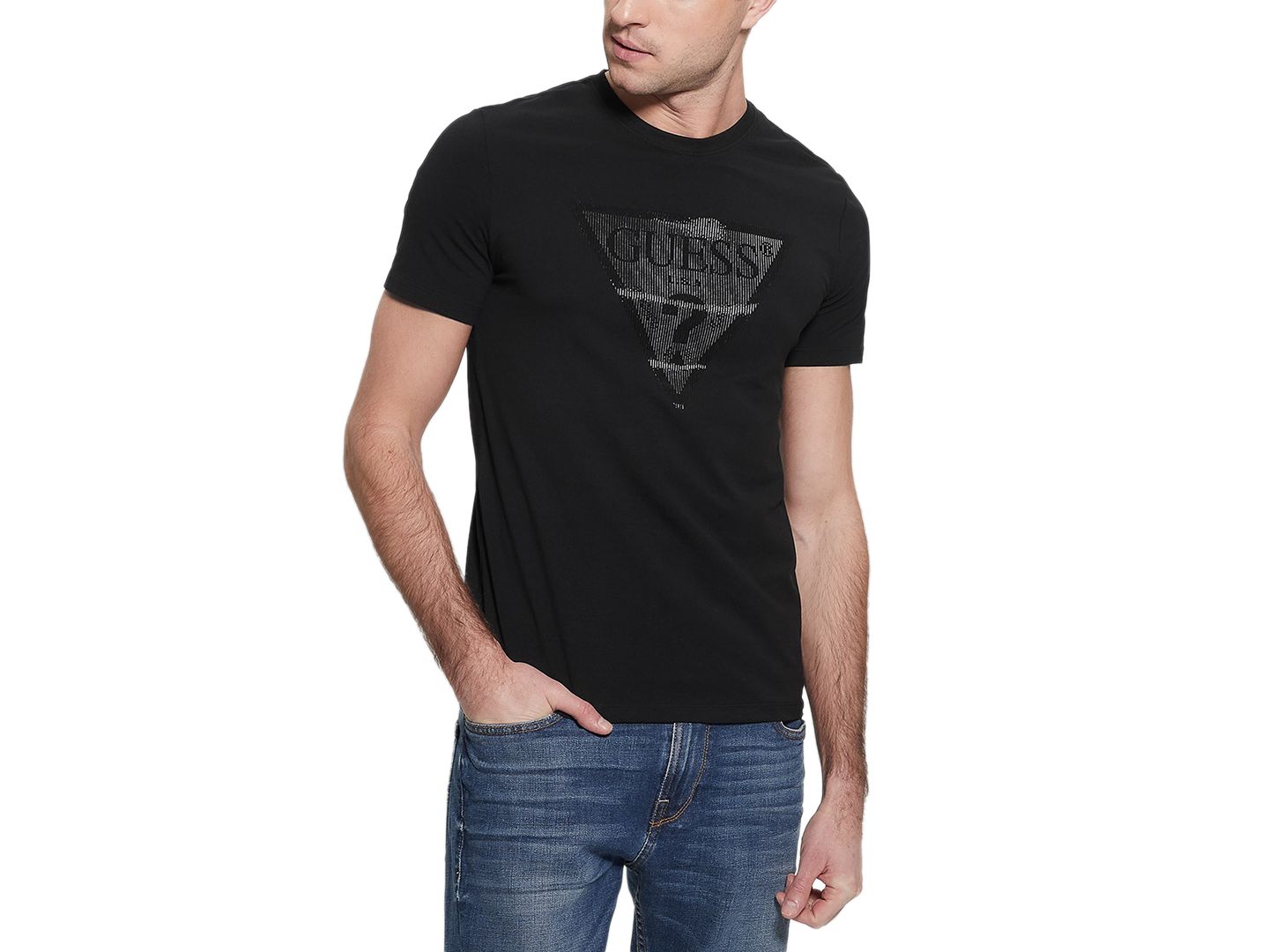 Мужская футболка GUESS Eco Triangle Crewneck, цвет: Угольно-чёрный — фото 1