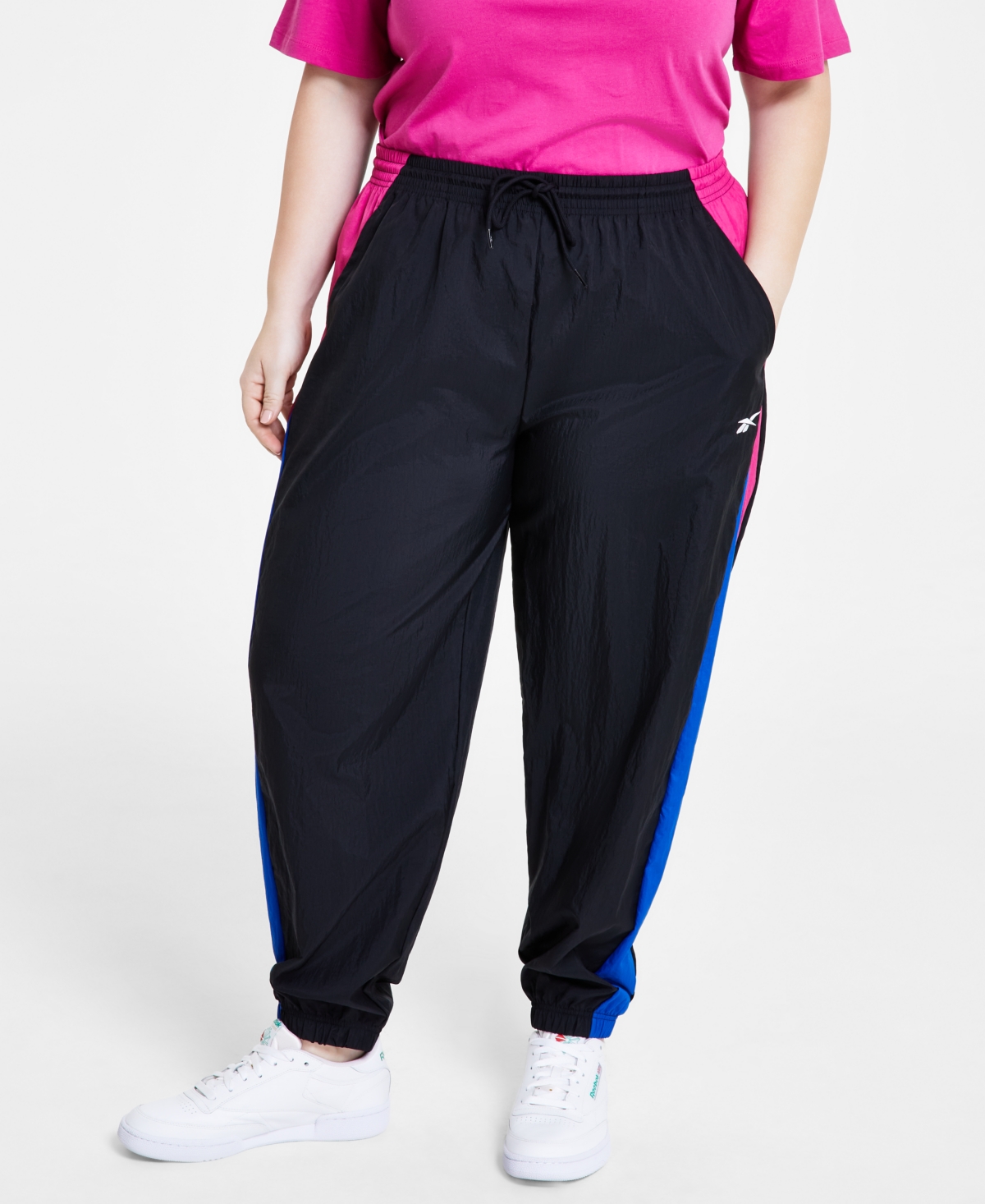 Reebok Plus Size Pull-on Logo Woven Track Pants In Semi Proud Pink