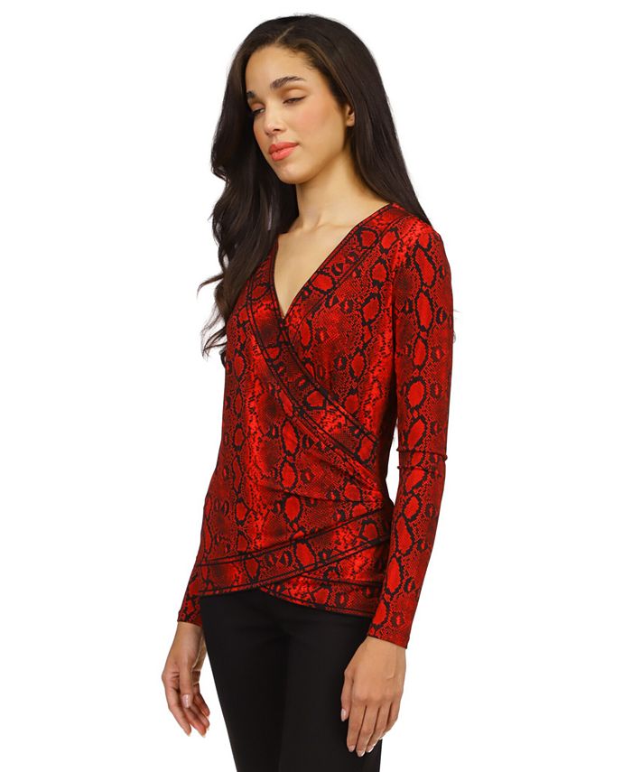 Michael Kors Women's Snakeskin-Print Crossover Border Top - Macy's