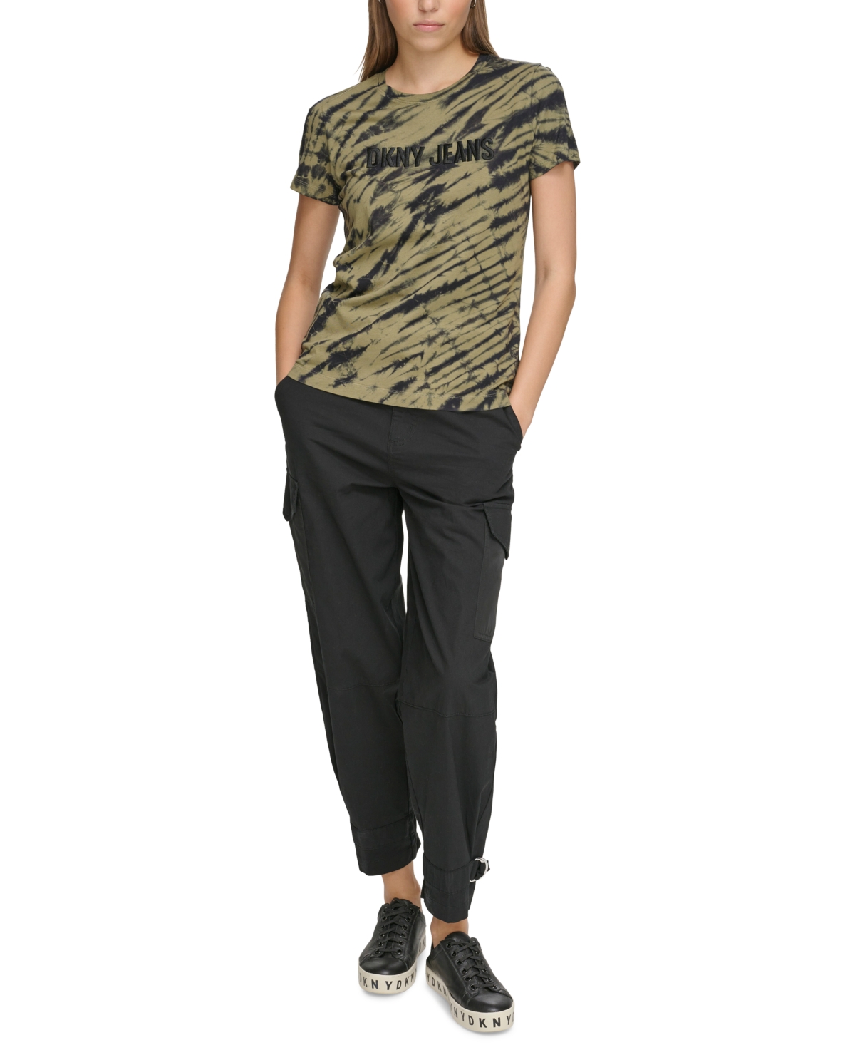 Dkny Jeans Women's Logo Tie-dyed Short-sleeve T-shirt In Ax - Lt Fatig,blk